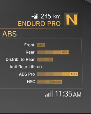 We see the Pro riding modes display in the F 850 GS TFT display.