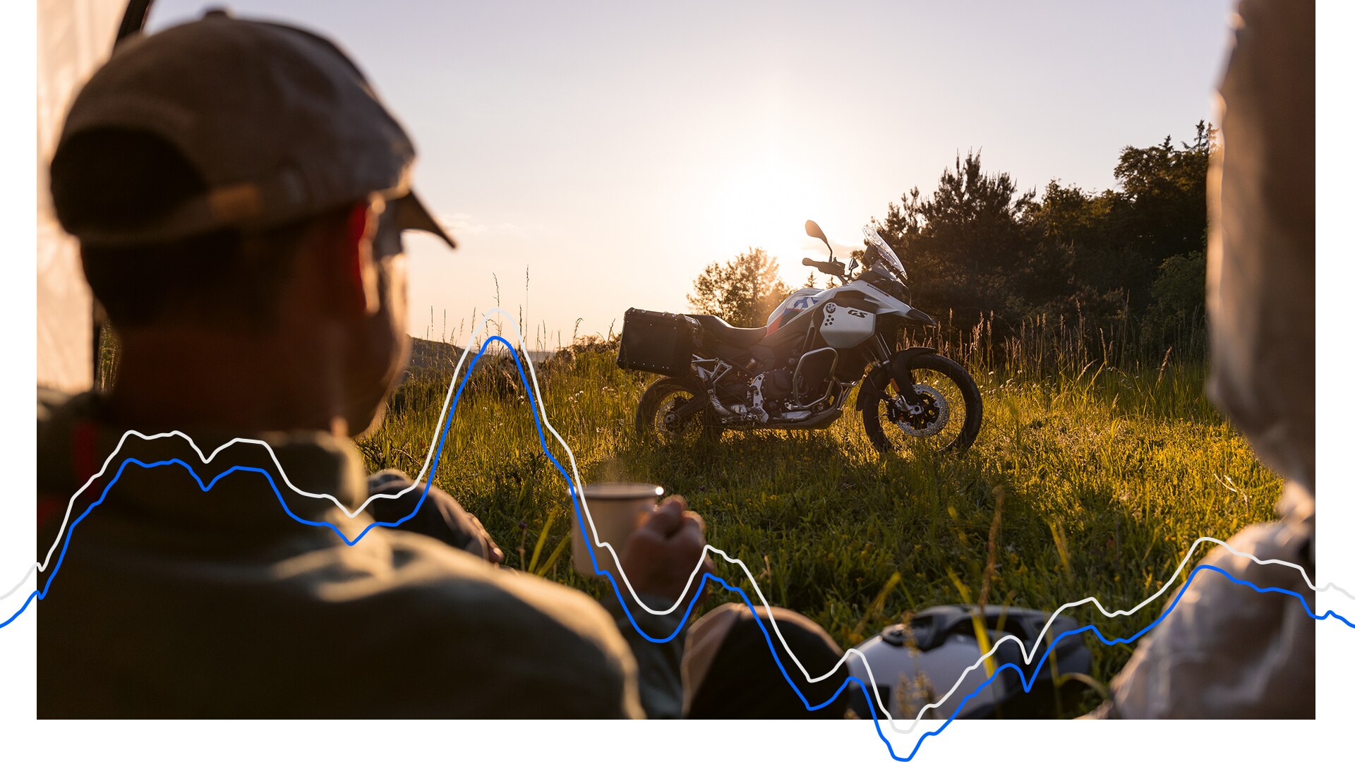 Modelul BMW F 900 GS Adventure staționând pe o câmpie.