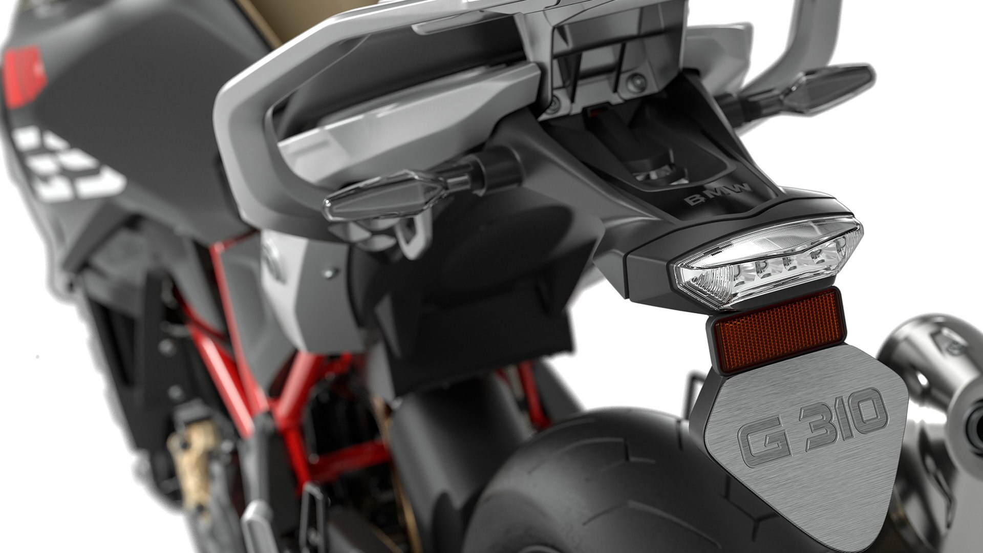 În imagine vedem suportul pentru plăcuța de înmatriculare de la modelul F 310 GS.