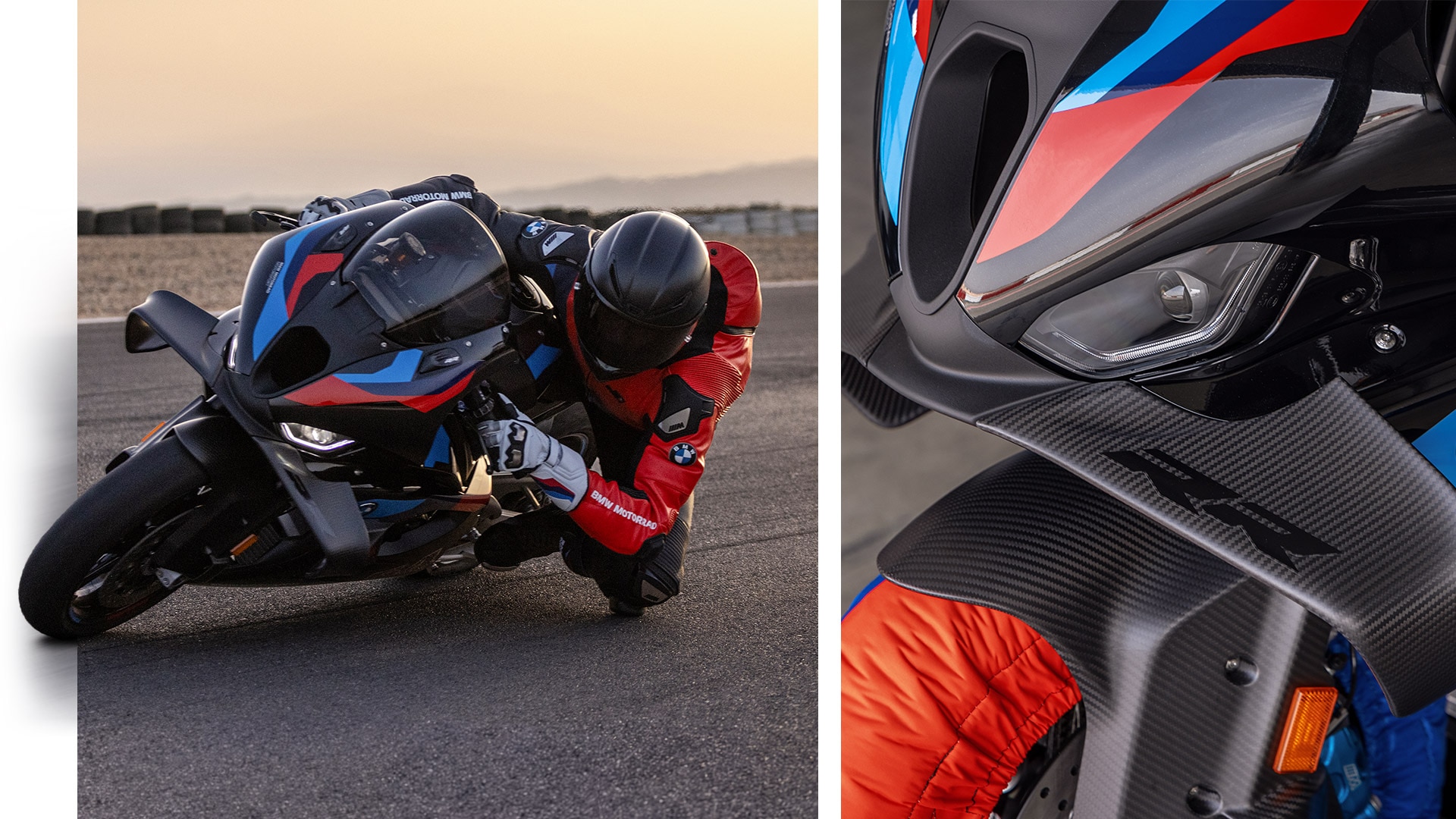 Imagini cu scene dinamice de pilotaj ale modelului M 1000 RR de la BMW Motorrad pe pista de curse