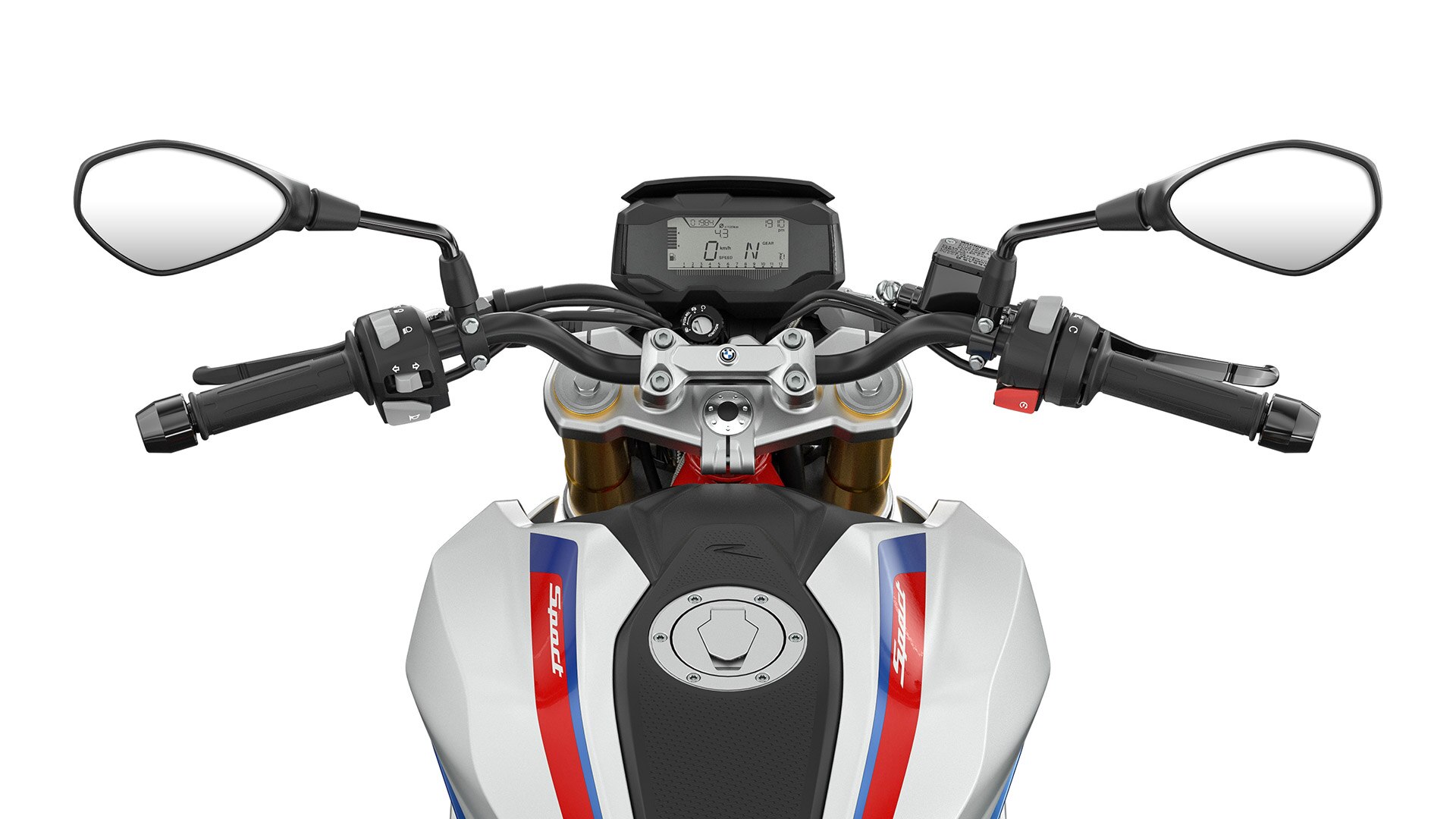 În imagine vedem ghidonul și elementele de comandă ale modelului G 310 R.