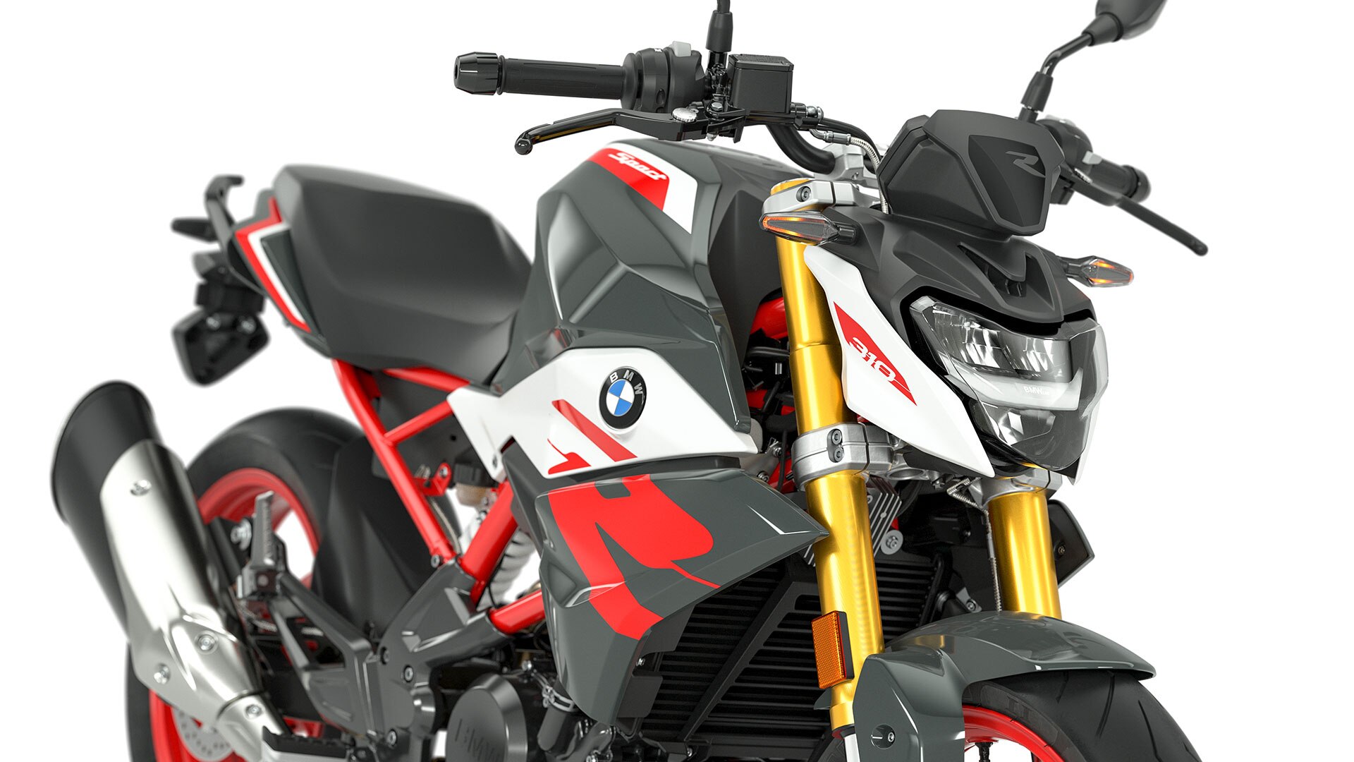 În imagine vedem farul și semnalizatoarele cu leduri standard pentru modelul G 310 R.