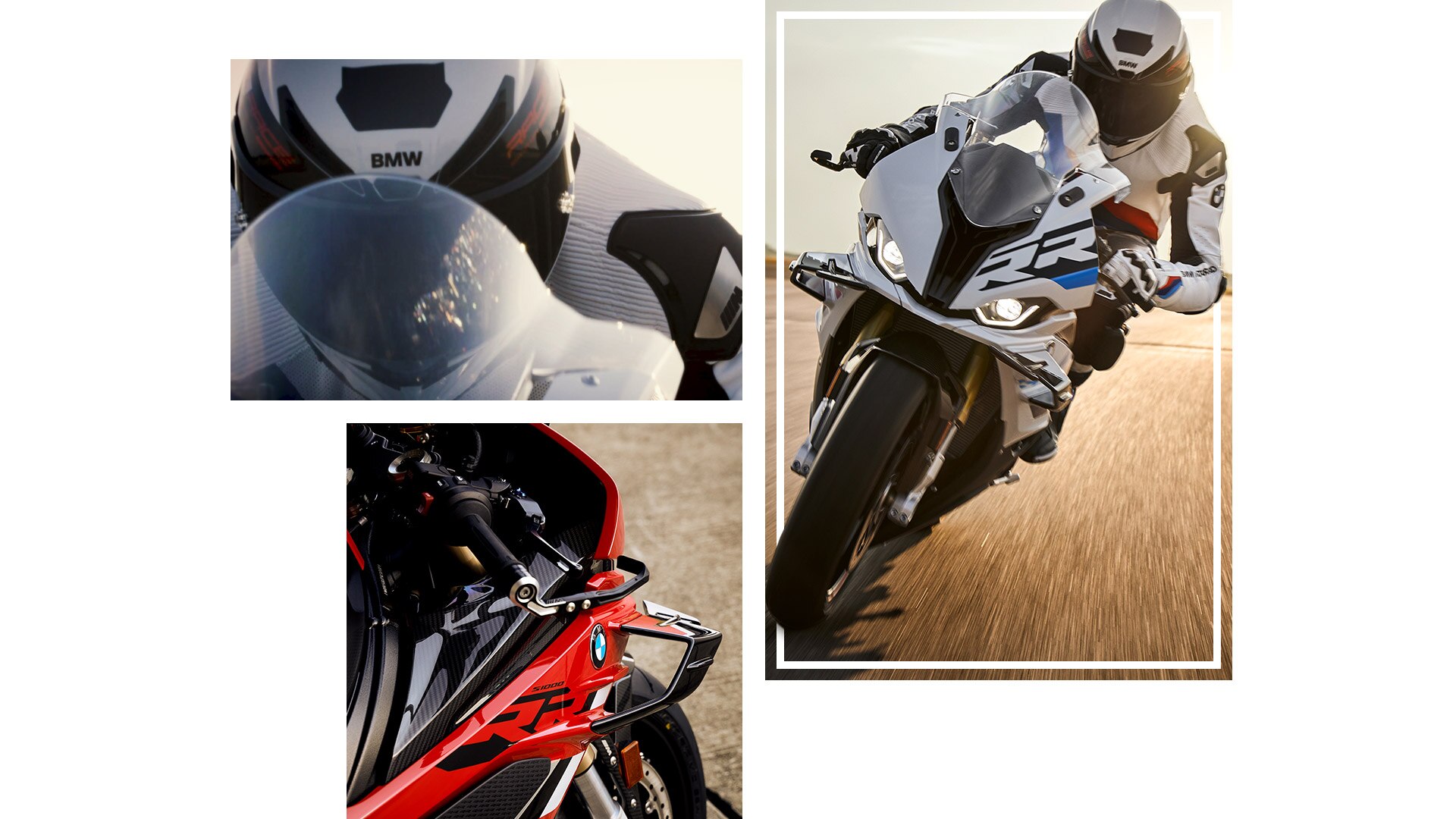 Colaj cu fotografii ale modelului S 1000 RR în mers.