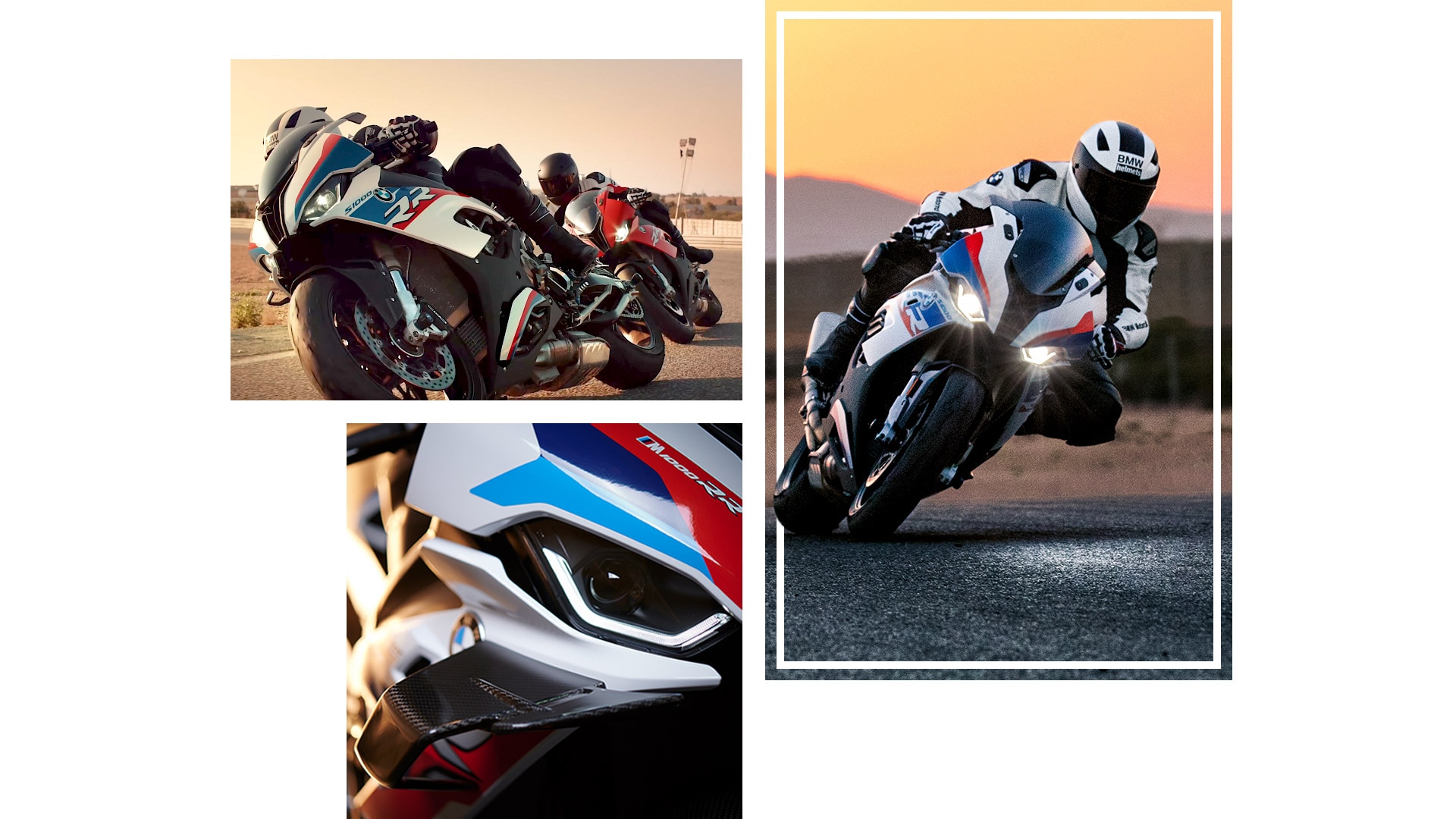 Colaj cu fotografii ale modelului S 1000 RR în mers.