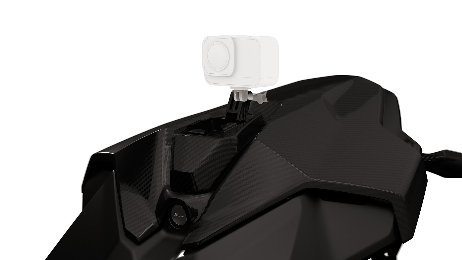 Capac montat în locul șeii pasagerului M Carbon cu adaptor pentru cameră